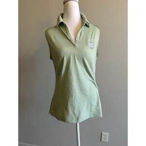Nike Golf Shirt Womens Green White Striped Sleeveless Polo Tank Logo PGA Tour S